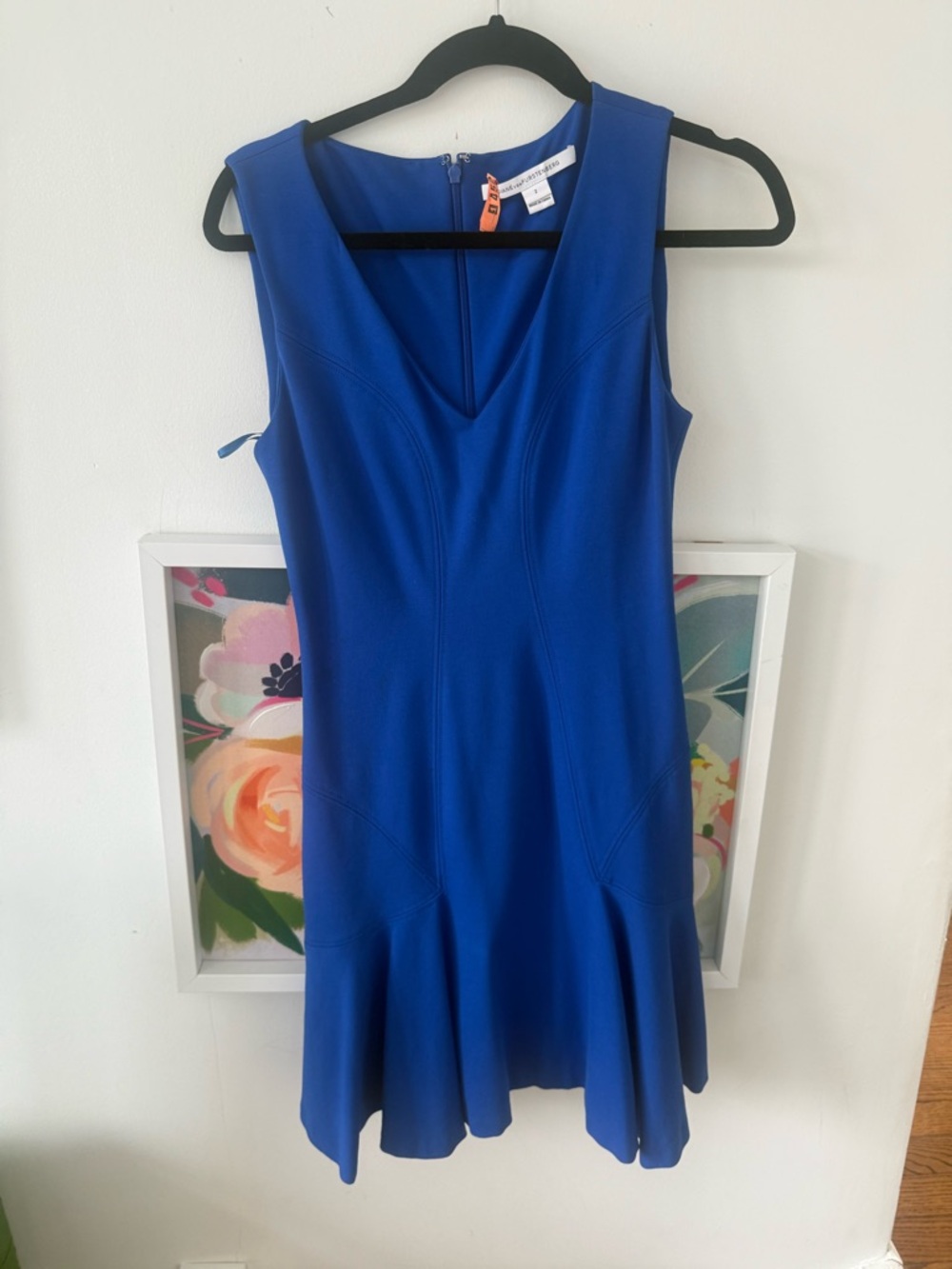 Diane Von Furstenberg Cobalt Blue Sleeveless V-Neck Fit-and-Flare Midi Dress
